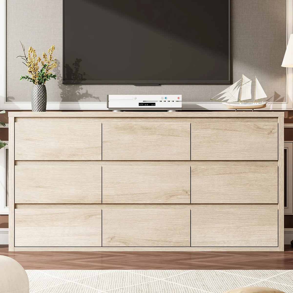 Acekool Modern Handleless Wood Chest Of Drawers With Spacious Storage