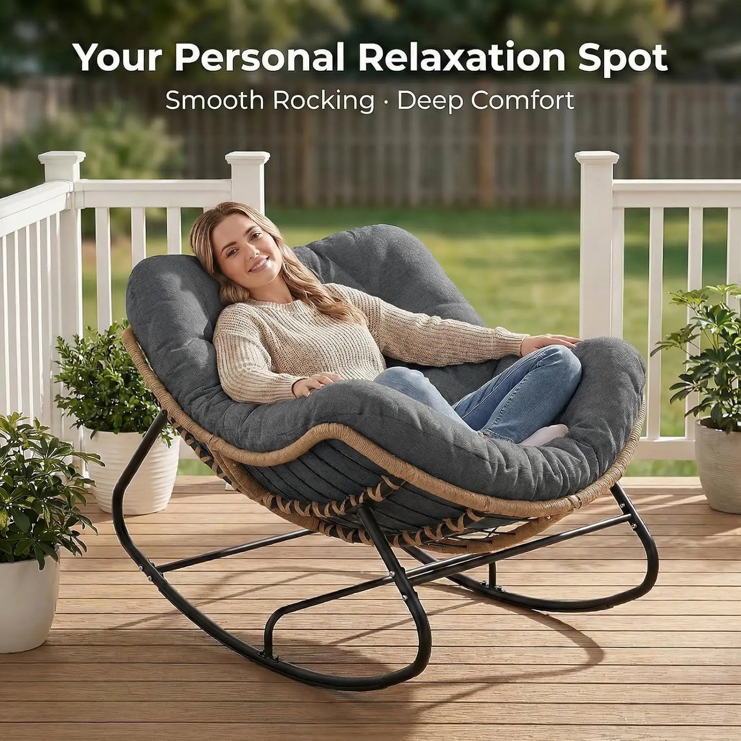 Outdoor Rocking Chair Papasan Wicker Reading Lounge