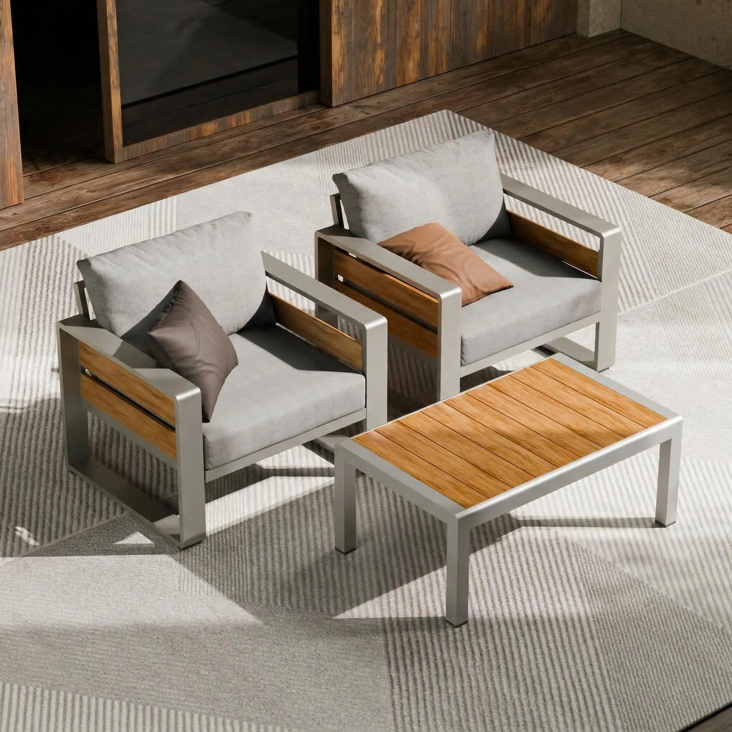 ZANDOR Aluminum Outdoor Patio Conversation Set 5 Piece Coffee Table
