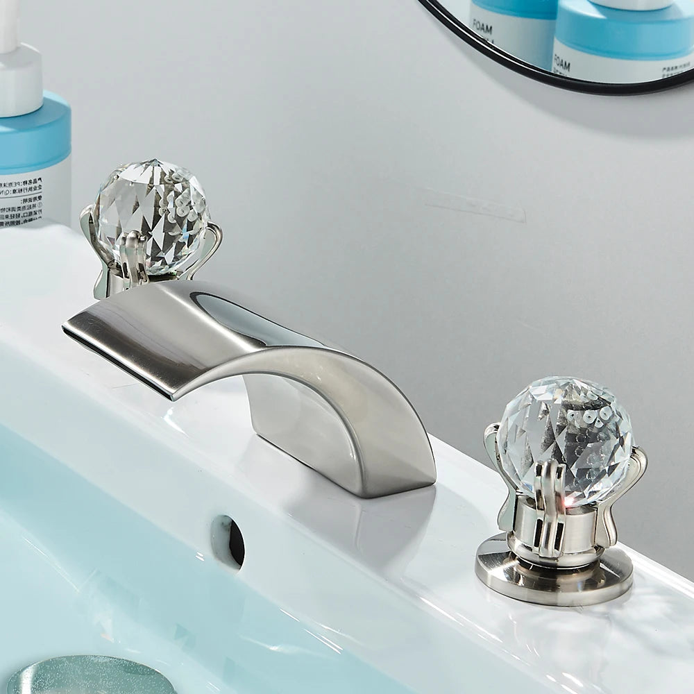 Quyanre LED Widespread Bathroom Faucet Waterfall Lavatory Tap
