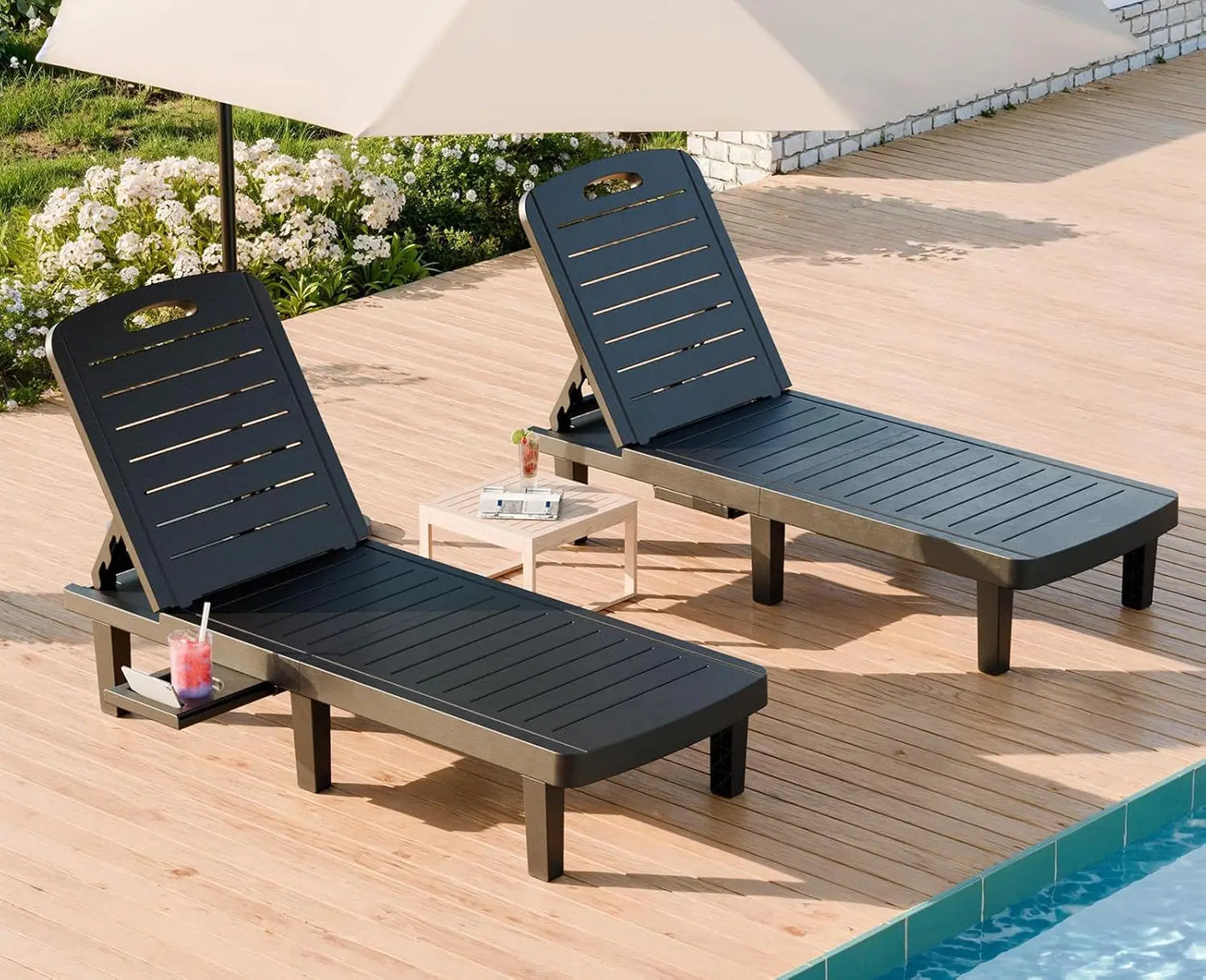 Outdoor Resin Chaise Lounge Chair Set Waterproof Adjustable 2 Pack