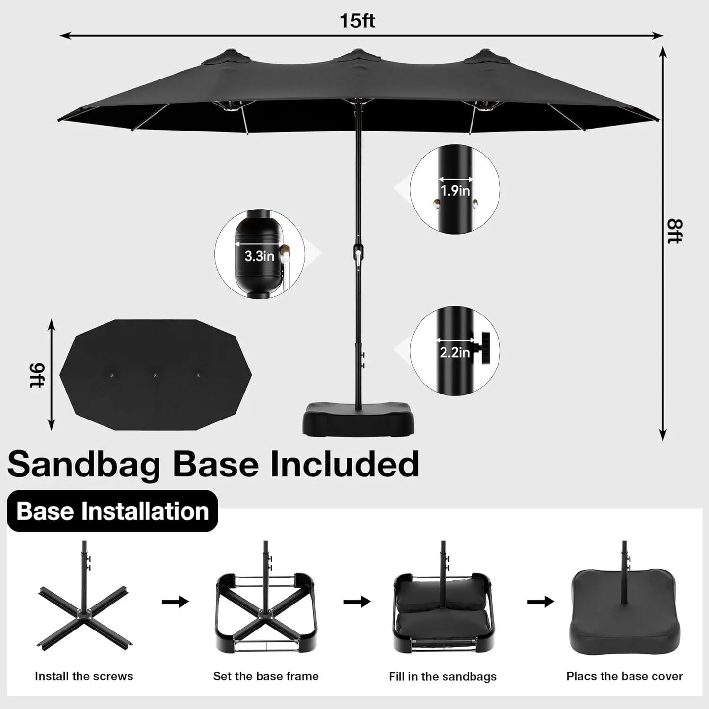 Outdoor Double Sided Rectangle Patio Umbrella with Crank Handle