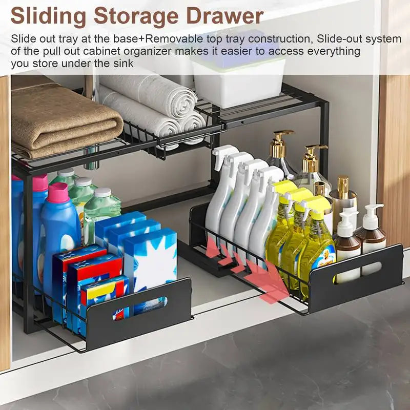 Under Sink Sliding Storage Organizer With 2 Drawers