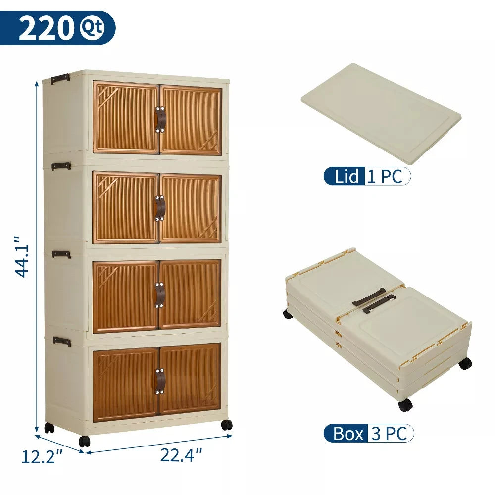 HiMISS Foldable Storage Cabinet With Lids And Wheels