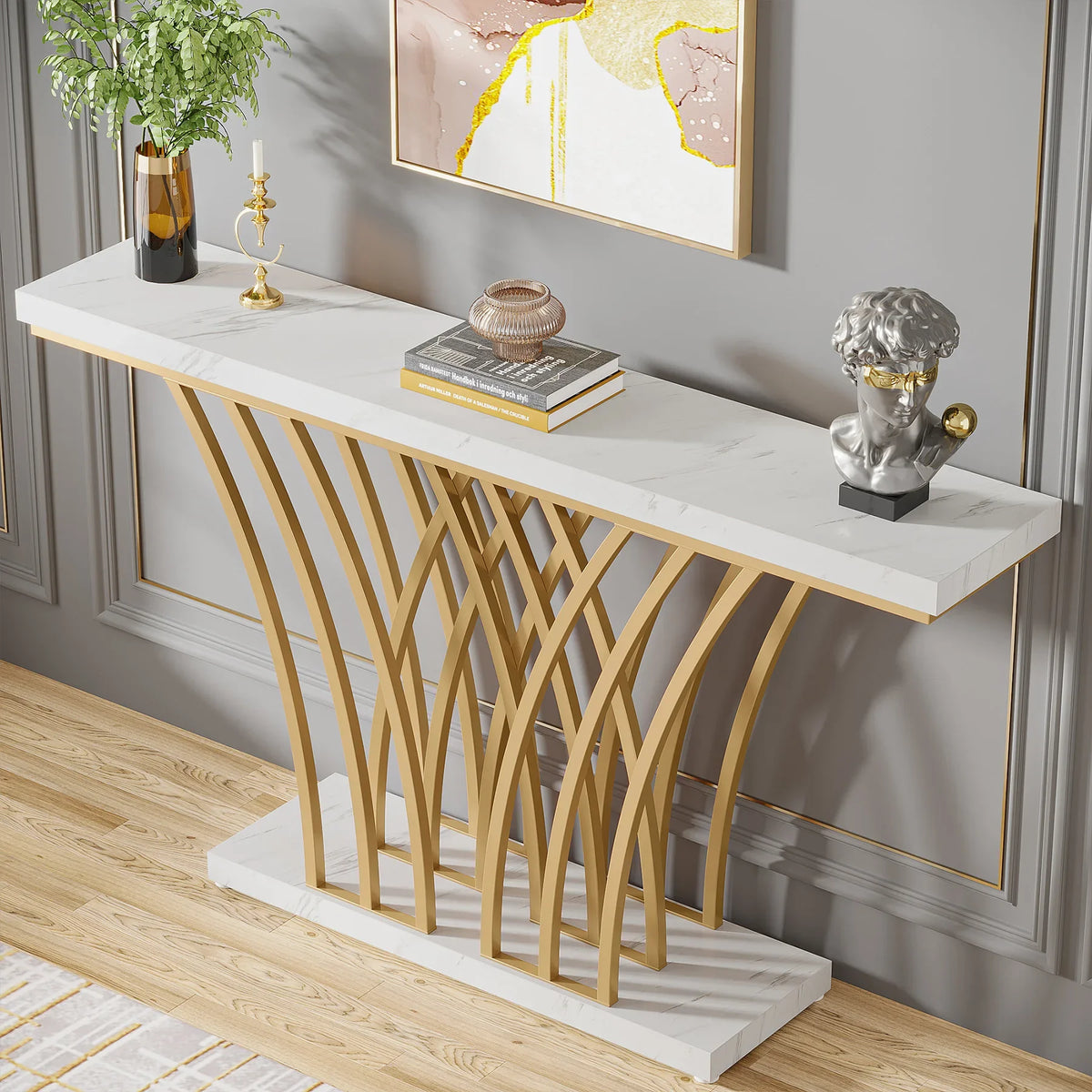 Tribesigns Modern Console Table with Geometric Metal Base for Entryway
