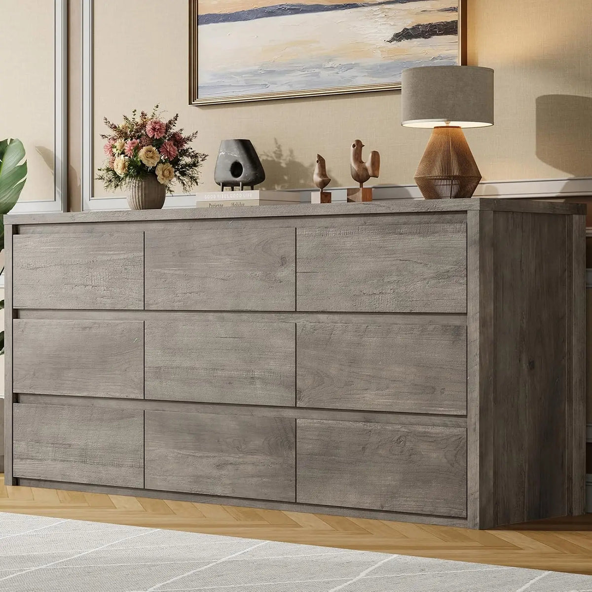 Acekool Modern Handleless Wood Chest Of Drawers With Spacious Storage