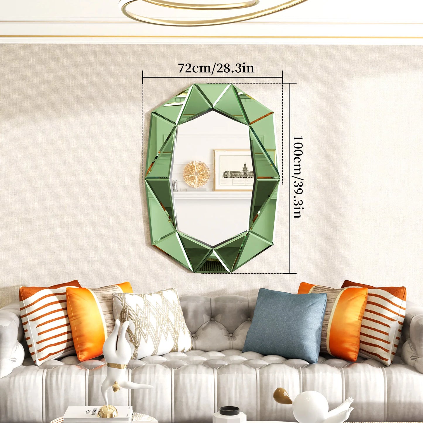 Wisfor Irregular Silver Glass Wall Mirror With Beveled Diamond Edge Living Room