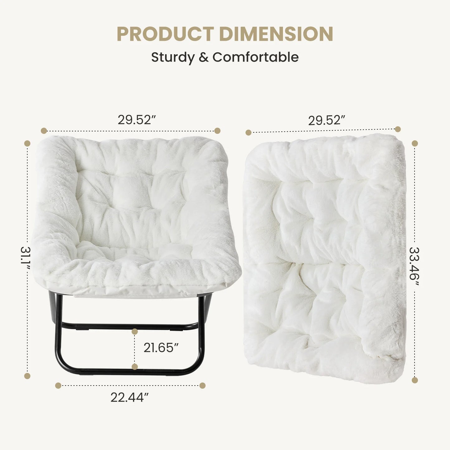 JHK Cozy Saucer Chair With Faux Fur And Folding Frame