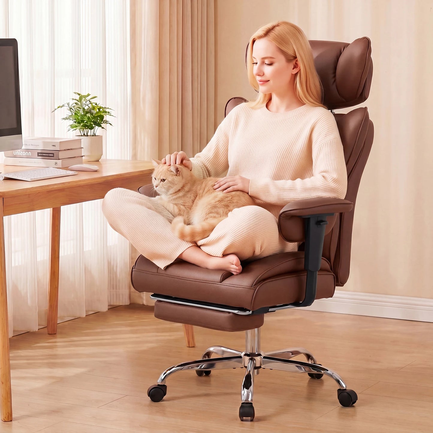 JHK Ergonomic Adjustable Armrests Computer Chair With Footrest