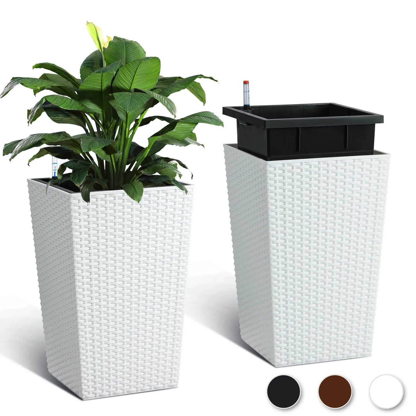 HiMISS Self Watering Tall Planters With Water Level Monitor
