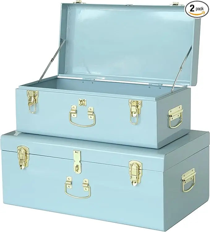 XMSJ Decorative Metal Box Storage Trunks Set Of 2 Dorm Chests With Handle
