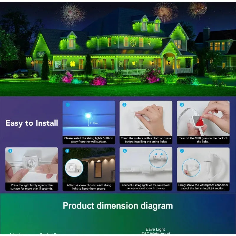 Permanent Outdoor Light Smart RGBIC For Party Garden Patio