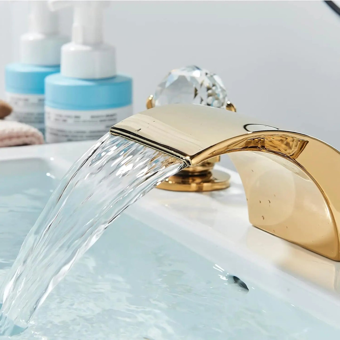 Quyanre LED Widespread Bathroom Faucet Waterfall Lavatory Tap
