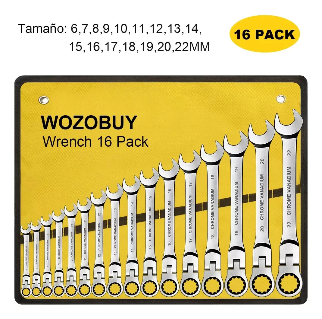 WOZOBUY 16Pcs Ratcheting Wrench Set With Flex Head