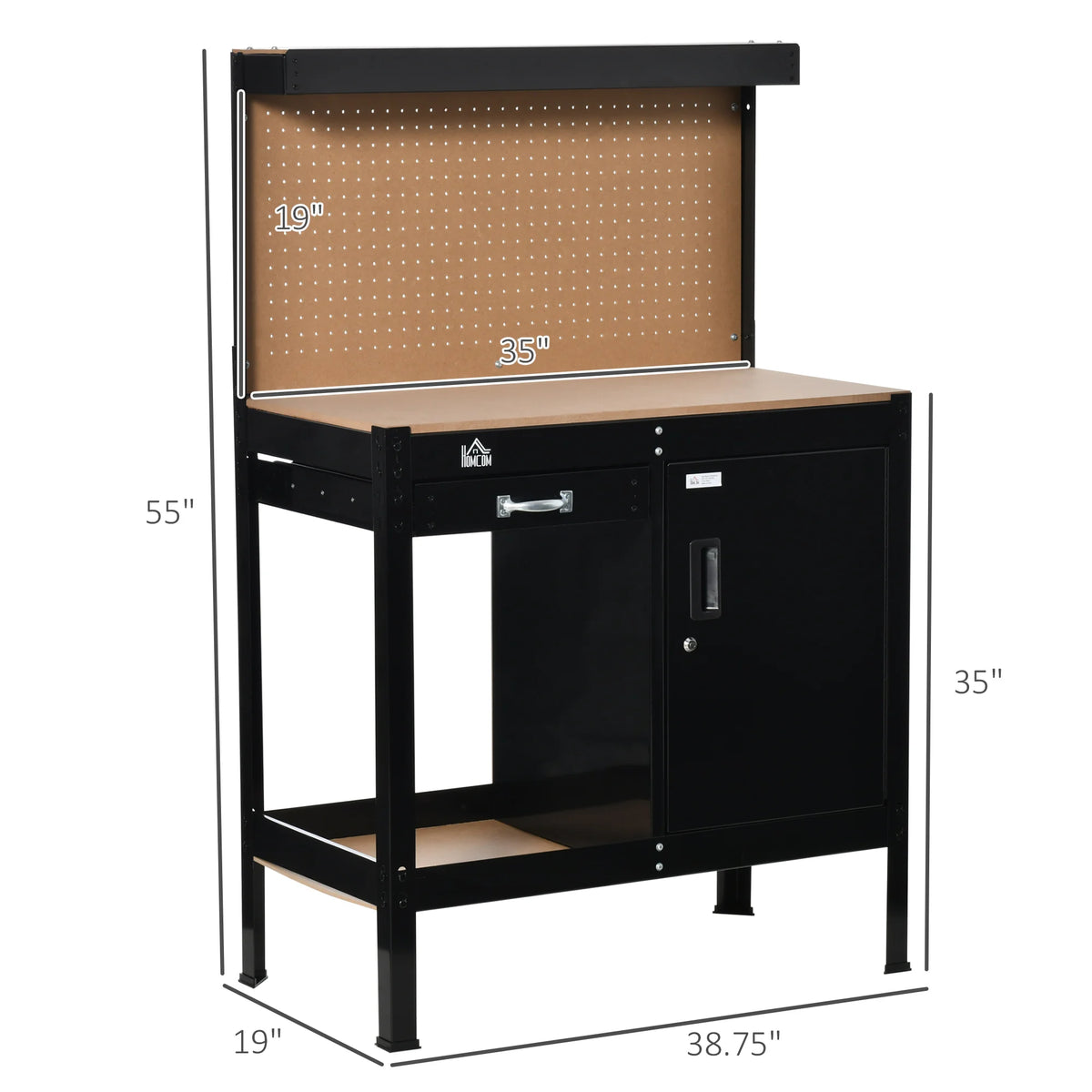 HOMCOM Multipurpose Workbench With Drawer, Pegboard And Lockable Storage