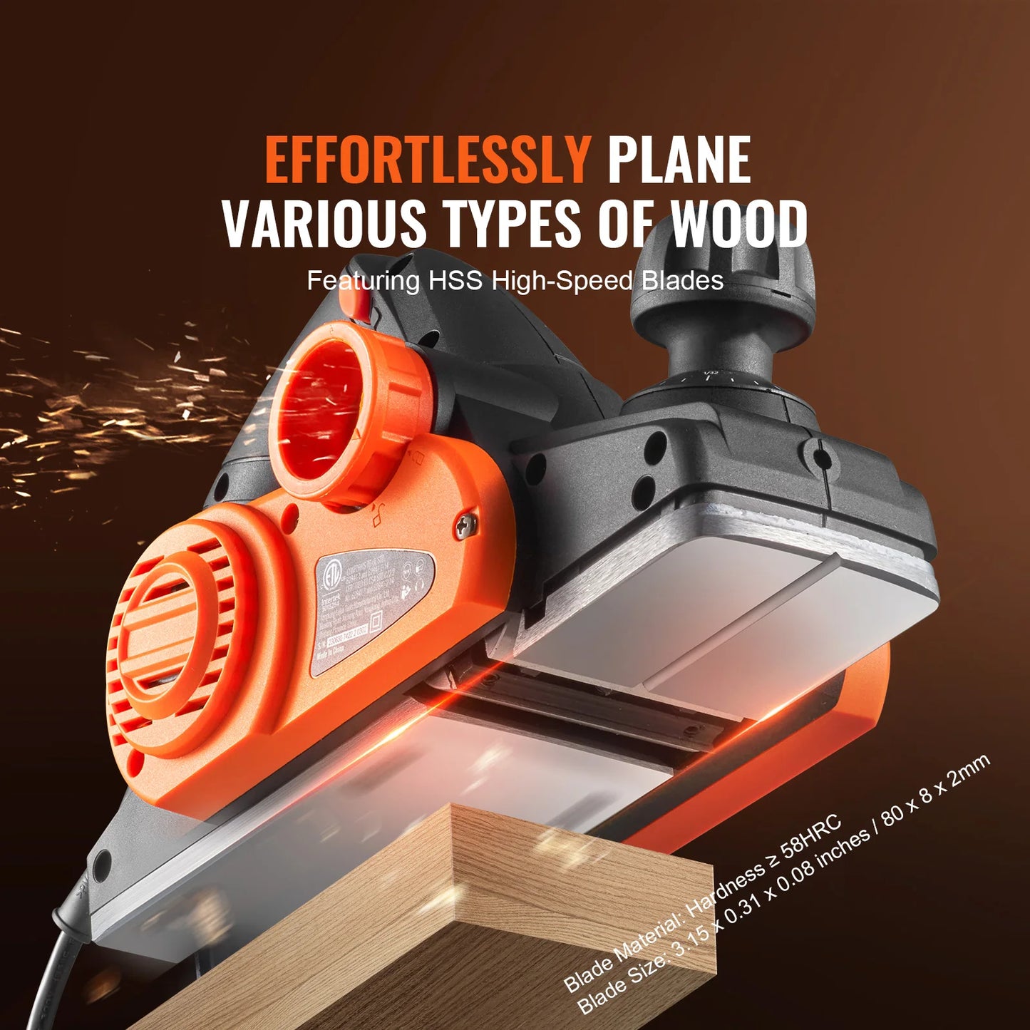 VEVOR Electric Hand Planer 16500 RPM Corded Woodworking Tool