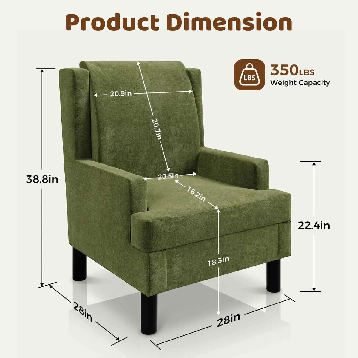 HiMISS Modern Chenille Wingback Accent Chair With Lumbar Pillow