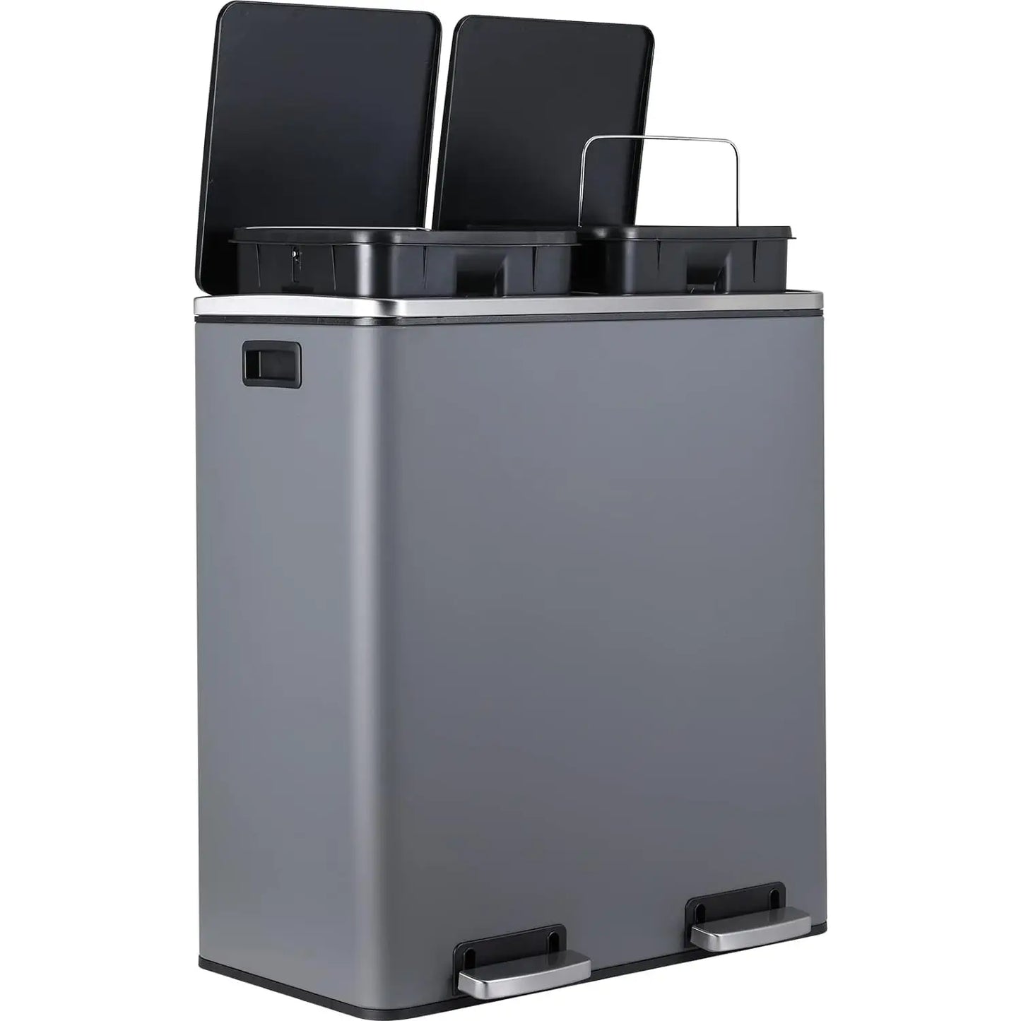 Stainless Steel Dual Recycling Trash Can With Soft-Close Lid