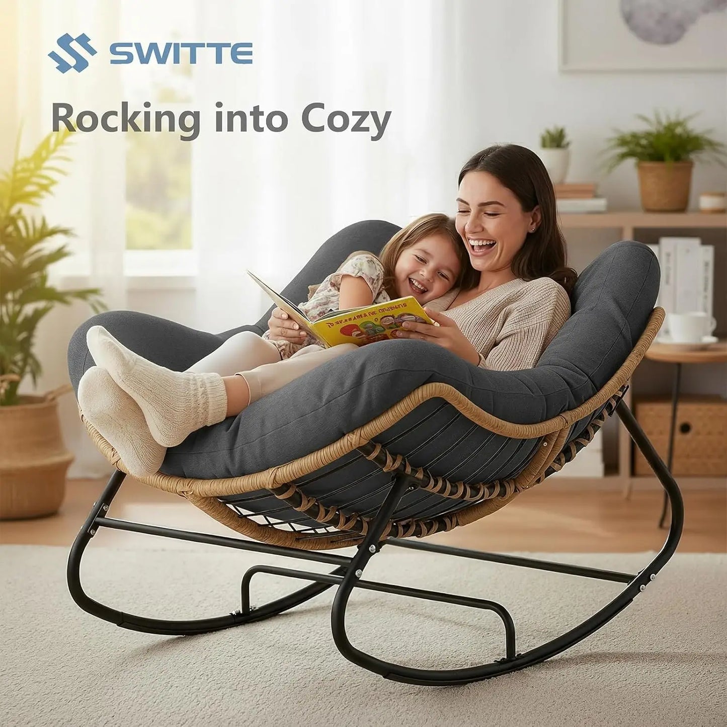 Outdoor Rocking Chair Papasan Wicker Reading Lounge