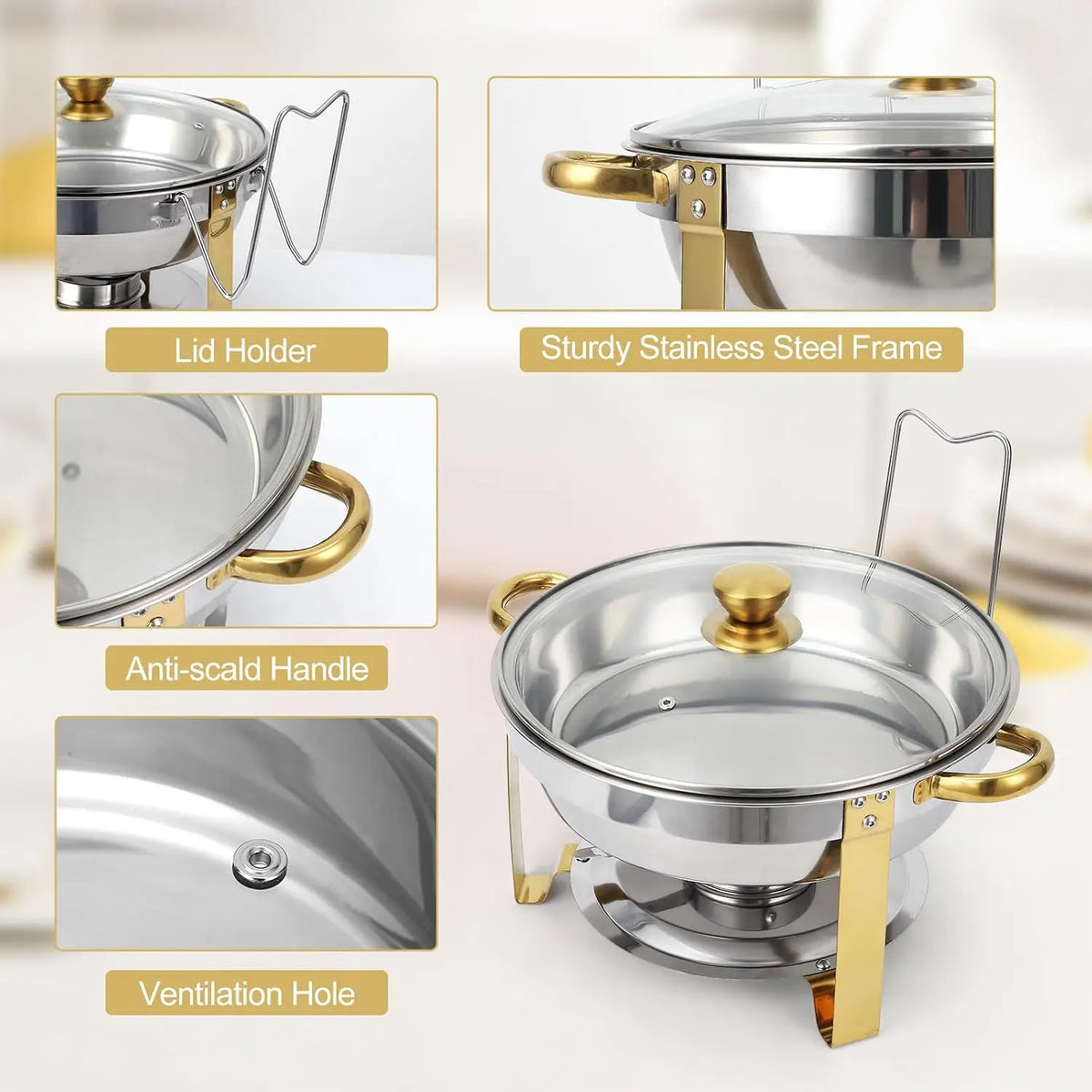 Tacleekii Stainless Steel Chafing Dish Set With Glass Lids Buffet Serving Ware