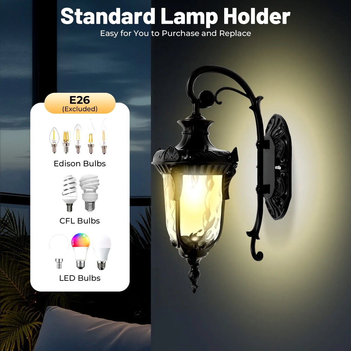 Bymaocar Waterproof Sconce Porch Lamp Outdoor Wall Mount Glass Shade